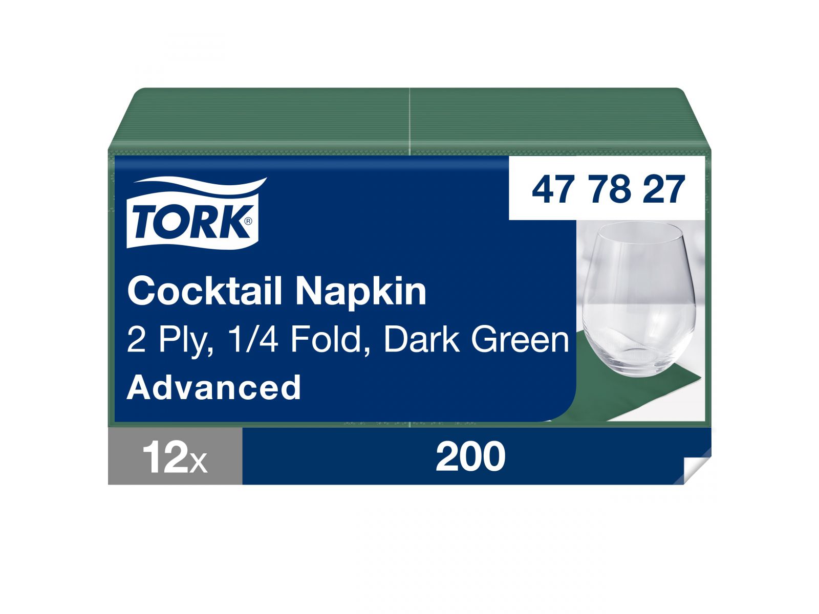 Serwetki Tork 24x24 477827 Ciemna Zieleń Karton 2400 serwetek (12 x 200) Składana 1/4
